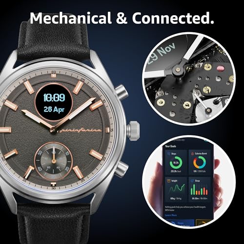 Image of pininfarina Hybrid Sintesi Smart Watch, Heart Rate Monitoring, Fitness Tracker, Genuine Leather Strap, Sleep Monitoring, GPS Tracker, 30-Day Battery Life, Android & iOS Compatible