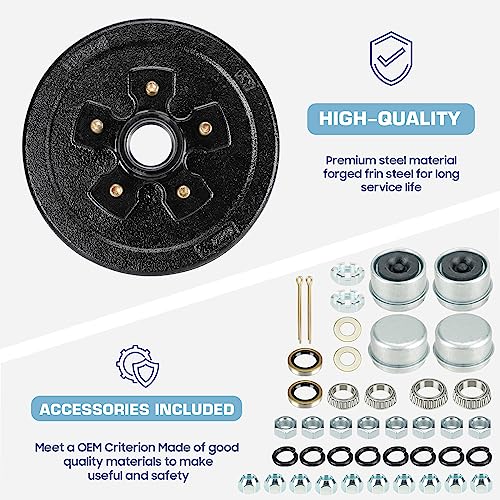 Image of Trailer Axle Electric Brake Kit, Pair of 5-Hole, 4.5 inch Bolt Circle Brake Drum with 10 inch x 2 1 /4 inch Self-Adjusting Electric Brakes for 3500 lb Axles, Replacement 10 inch Brake Hub Drum Assembly