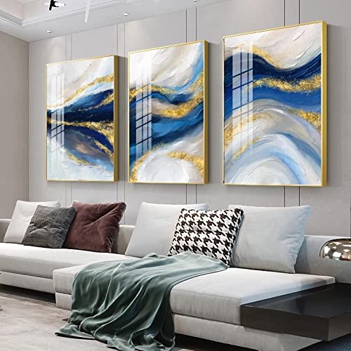 Affiches abstrait or bleu marbre moderne lot de 3 toiles 30x45cm