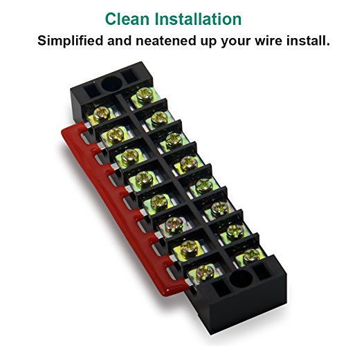 Image of Terminal Block Set - 4 Sets 8 Positions 600V 25A Dual Row Screw Terminals Strip With Cover + 400V 25A Pre-Insulated Terminal Barrier Jumper Strips Black & Red