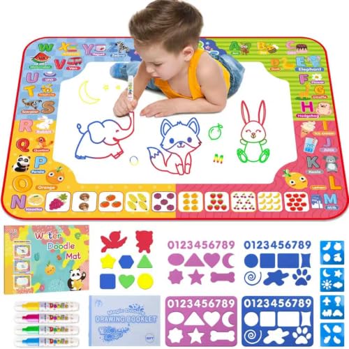 Water Doodle Mat 32 x 24 Inch Kids Water Painting Writing Drawing Mat Toy,Mess Free Coloring Extra Large Magic Educational Toys for Boys Girls Age 3 4 5 6 7 8 Year Old Christmas Birthday Present