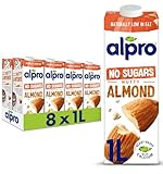 Alpro Almond No Sugars Plant-Based Long Life Drink - Unsweetened - Vegan Dairy Free & Lactose Free Milk Alternative - 1L (Pack of 8)