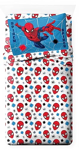 Marvel Spiderman Spidey Faces 100% Cotton 3 Piece Single Sheet Set - Includes Fitted Sheet, Flat Sheet & Pillowcase