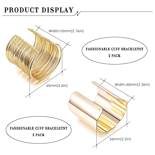 Lolias 2 Pcs Cuff Bangle Bracelet For Women Open Wide Wire Bracelets Adjustable Wrist Cuff Wrap Bracelet,Gold And Sliver #TOP1