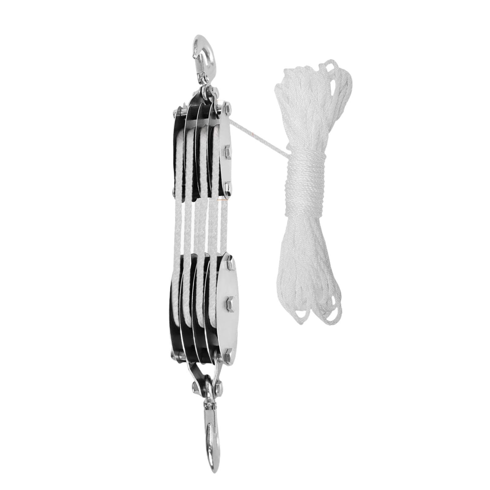 Portátil de Poleas con Cojinete Metálico para Tareas de Izamiento de Cuerdas, Cordera Blanca de 4 Ruedas, 20 M de Cuerda
