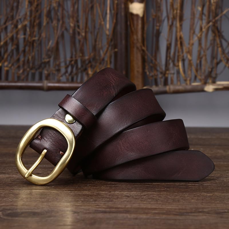 Women's 2.8cm Skinny Genuine Cow Leather Belt With Gold Oval Single Prong Buckle2