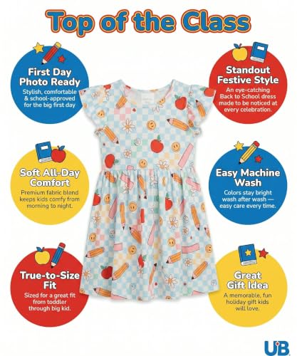 Image of Unique Baby Girls' Short Sleeve Everyday Printed Dresses for Kid and Toddler, Sizes 2T-12Y