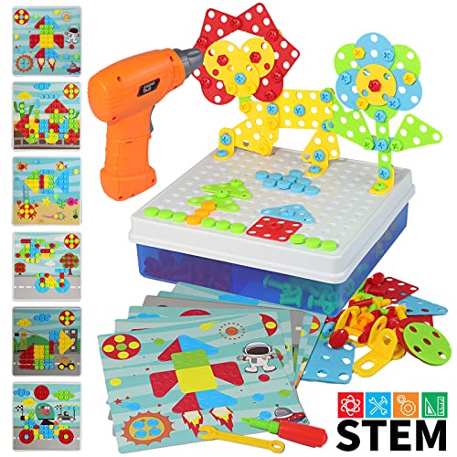 Educational Toys for Kids Drill Toys STEM Toys for 3 Years Old ,261 Pcs Tool Toy Learning Building Toys Set for Boys and Girls Toy Drill Trendy Bits Set Creative Mosaic Drill