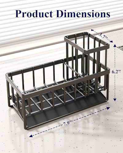 Image of Kitsure Sponge Holder for Kitchen Sink, 7.9 inchx3.7 inchx6.2 inch, Black | Kitchen Sink Caddy, Home Decor Accessories, Stainless Steel, High Brush Holder
