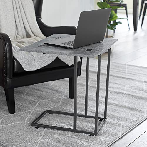 Household Essentials Jamestown Extendable C-Shaped For Accessiblity Side End Table Rustic Slate Concrete And Black Metal, 19D X 24W X 19H In #TOP1