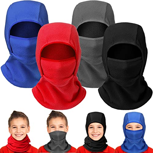 Funtery 4 Pcs Winter Kids Balaclava Face Mask for Boy Girl Warm Windproof Fleece Face Mask for Skiing Cycling Gear