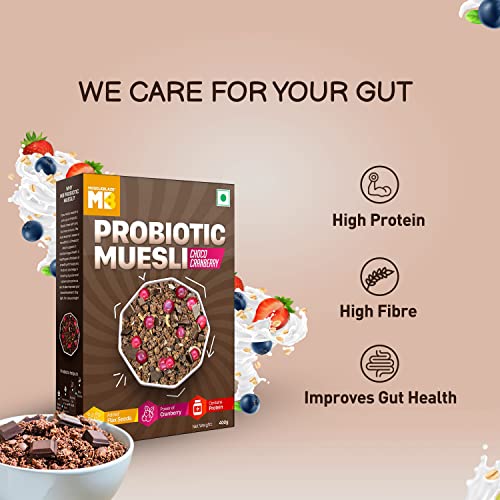 Image of MuscleBlaze Probiotic Muesli, Breakfast Cereals For Good Gut Health, Choco Cranberry, Multigrain Flakes, Antioxidant-Rich, 400 grams