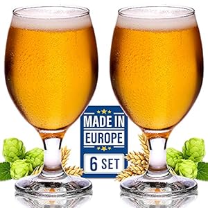 Volarium Craft Beer Glasses Set of 6, Belgian Style Stemmed Tulip Classics, IPA Beer Tasting Glassware,13 1/2 oz