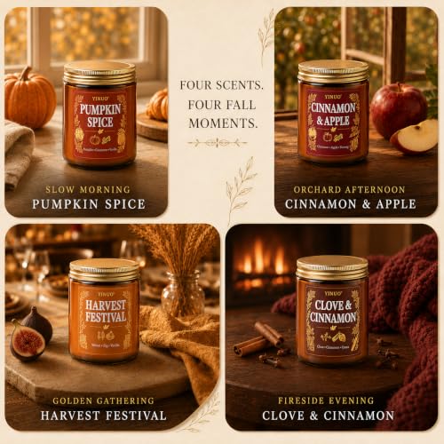 Image of Fall Scented Candles Gift Set, 4 Pack Soy Coconut Wax Pumpkin Candle Set