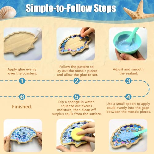 6 Sets DIY Ocean Mosaic Tiles for Crafts, Mixed Color Glass Mosaic Kits - image 4
