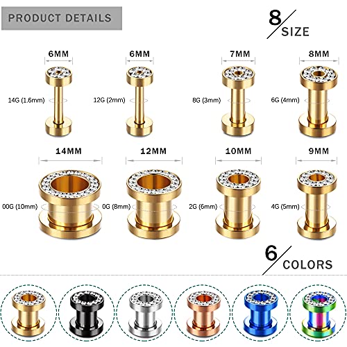 IRONBOX 6Pairs 00Gauges Ear Tunnel Expander Earrings Stainless Steel With Ziecon 0G Ear Plugs Earrings 2G Ear Stretcher Piercings Jewelry 14G-00G Double Flared Screw Fit Ear Gauges Set4