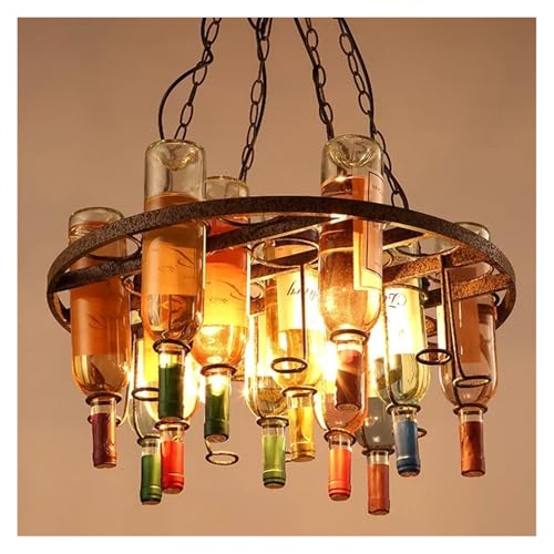Chandelier loft industriel LED avec bouteilles de vin rétro luminaire suspendu 60cm