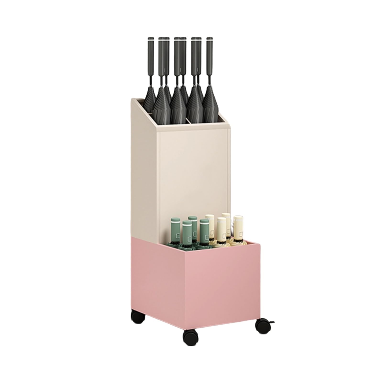 FCXWEVR Rolling Umbrella Rack with Drip Tray Free Standing nizer for 30 Umbrellas Ideal for Home Office & Hotel Storage (Color 3 60x25x24cm)