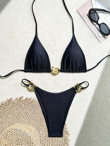 JuicyRose Sexy 2 Piece Bikini Top and Bottom for Women Metal Gold Swimsuit2