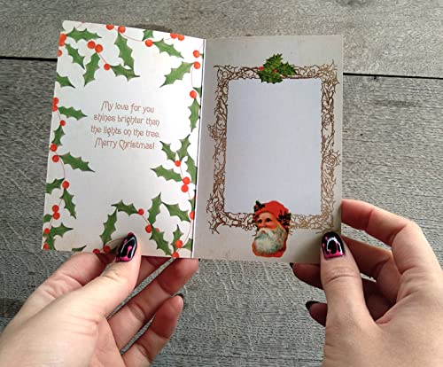 Image of PIXILUV VINTAGE CHRISTMAS (Pack of 12) Notecards Small Greeting Cards # Happy Yuletide Different Historic Time Periods ~ Vintage Christmas Postcards Reprint