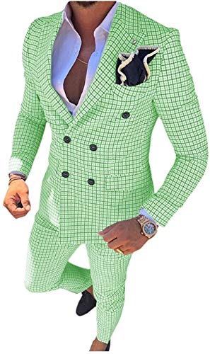 Mens Party Wear 2 Piece Fancy Checkered Suit Double Breasted Peak Lapel Jacket2