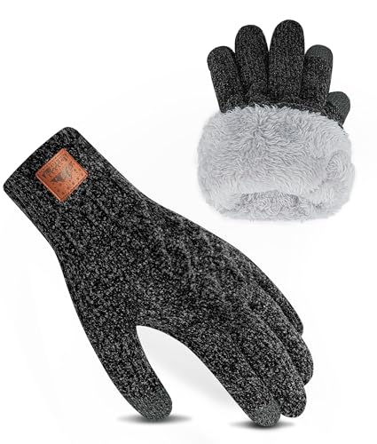 Bobelle Wear Handschuhe Herren Damen Winter, Warme Touchscreen Winterhandschuhe, Outdoor Thermo Strickhandschuhe mit Fleecefutter (Schwarz)
