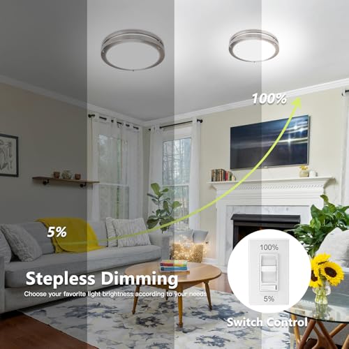 Image of Flush Mount Ceiling Light - 4 Pack 13″‌ 36W 3000K /3500K /4000K /5000K /6000K Dimmable Led Ceiling Light Fixture for Kitchen Hallway Bedroom Bathroom (4, Brushed Nickel, 13)