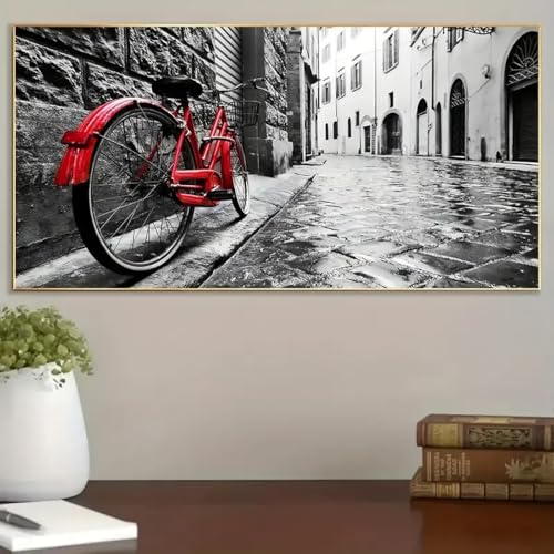 Art mural de vélos rouges sur toile haut de gamme format 55 x 110 cm