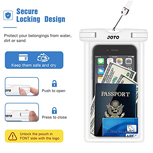 Image of JOTO Universal Waterproof Phone Holder Pouch, Underwater Case Cell Phone Dry Bag for iPhone 14 13 12 11 Pro Max Mini XS Max XR X 8 7 6S, Galaxy S21 S20 S10 S9 Pixel HTC LG Motorola Up to 7.0 inch -White