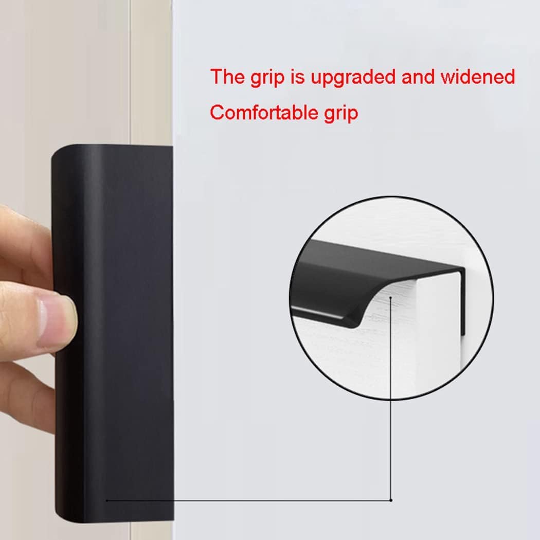 Manijas ocultas, manijas invisibles, de aleación de aluminio, manijas ocultas para gabinete, tiradores de gabinete con borde de dedo, tiradores para cajones, pomos para muebles, color negro, 2 piezas