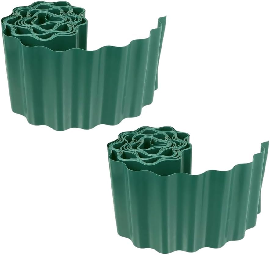 Pack of 2 Garden Border Edging Roll 6M x 12cm – Flexible Plastic Lawn & Flower Bed Border Fence with Ground Stakes - Easy Install Decorative Garden Borders Edging for Lawn, Patio & Pathways