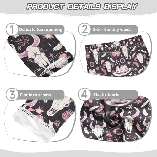 Wusikd Cow Skull Girls' Leggings Toddler Doodles Feathers Hearts Kids Yoga Pants Dance Active Tights 4T3