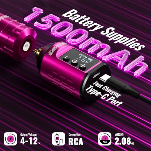 Image of Wormhole Tattoo 79PCS Wireless Tattoo Practice Gun Kit - Battery Pack 1,500mAh Capacity, 20PCS Tattoo Needles for Beginners and Tattooist - Pink