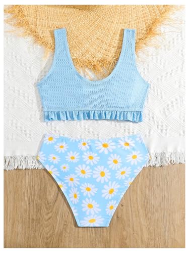 Girl's 2 Piece Bikini Sets Floral High Waisted Knot Front Cute Swimsuit Bathing Suit2
