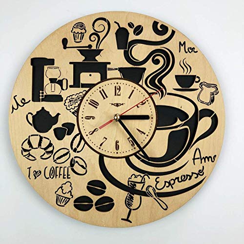 Coffee Shop Wall Clock Made of Eco Friendly Wood - Unique Gift Id...