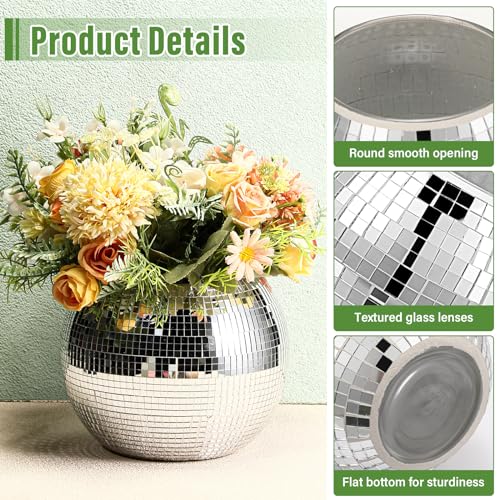Image of 6 Pcs Disco Ball Planter Disco Ball Vase Centerpieces | Mirror Glass Flower Vase Decor for Wedding Birthday Party Bedroom Kitchen Office, 5.5 x 7 Inch, Silver