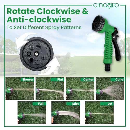 Image of Cinagro 7 Mode High Pressure Water Spray Gun with 1 Clamp, Green | 360Degree Adjustable Valve Multi-Pattern Spray For Garden Watering, Washing