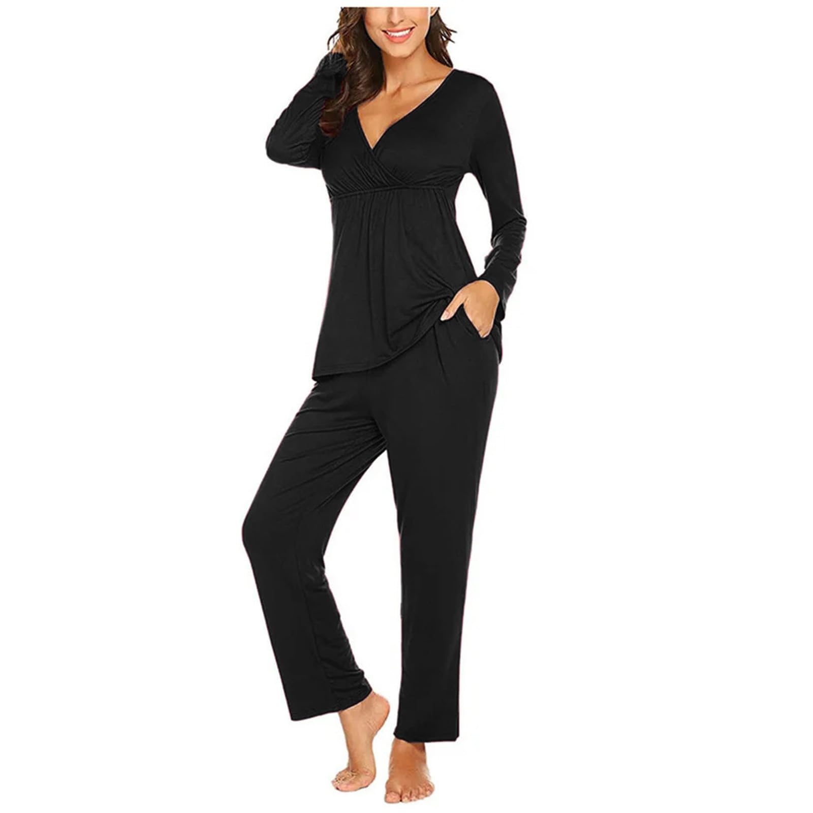 Damen Umstands-Langarm-Still-Baby-T-Shirt-Tops + Hosen-Pyjama-Set-Anzug