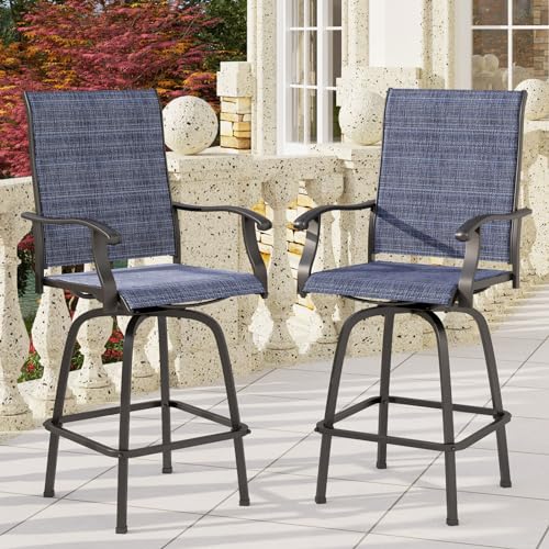 Image of PHI VILLA Outdoor Swivel Bar Stools Set of 2, 30 inch Bar Height Tall Patio Chairs with All Weather Textilene Fabric, High Top Bar Chairs for Balcony, Porch and Deck, Blue