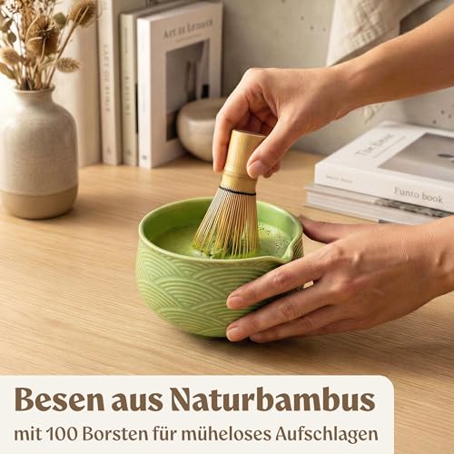 EDELHAUS Matcha Set 7-teilig Grün, Matcha Schale mit Besen und Sieb – Ansicht 3