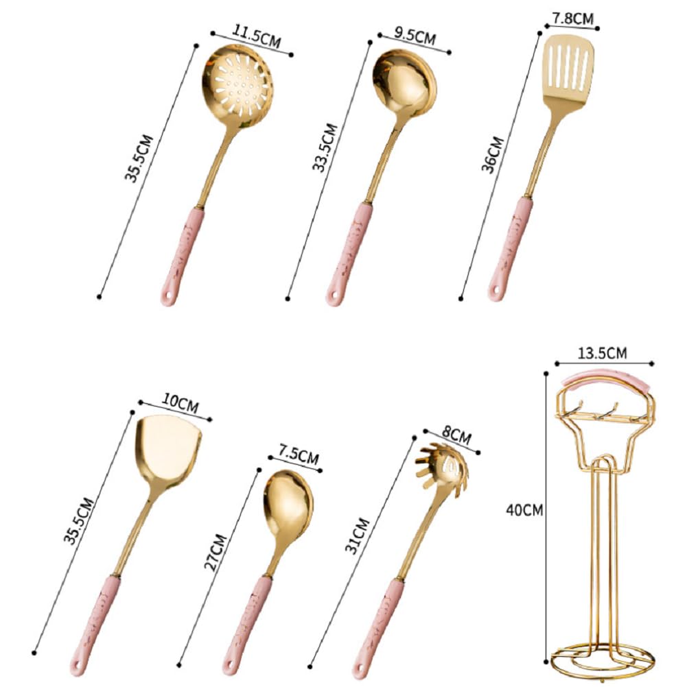 Juego De Utensilios De Cocina De Acero Inoxidable, 6 Piezas, Espátula, Cucharón Sopa, Espumadera, Servidor De Pasta Y Espumadera, Apto para Lavavajillas,Negro