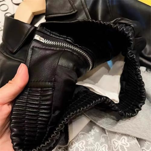 Toddler Boys Girls Leather Jacket, Kids Zip Up Lapel Collar Motorcycle Biker Leather Coats with Pockets 1-11 Years3