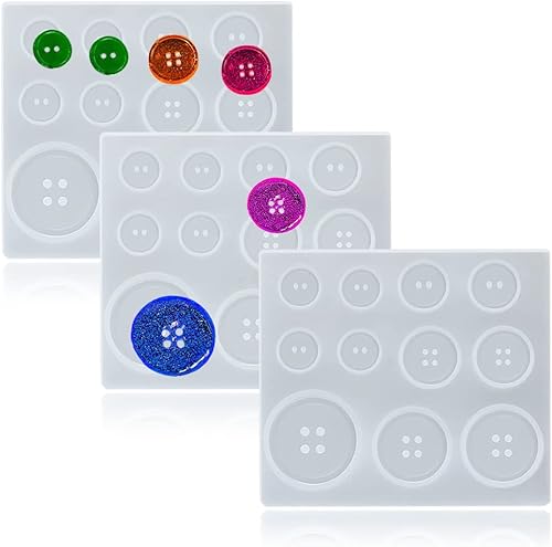 TuNan 3 moldes de silicona de resina de botón, 101215200.984 in, moldes redondos en forma de botón para resina epoxi, arcilla de fundición de