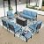 PHI VILLA 8 PCS Patio Furniture Set with Fire Pit Table,Metal Patio Furniture with 1 x 3-Seat Bench Sofa, 2 x Swivel Sofa Chairs, 2 x Leg Chair & 2 x Ottoman, Modern Patio Set, Navy Blue