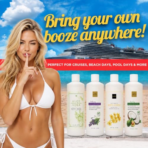 Image of Smuggs Jugs Cruise Essentials: Hidden Liquor Containers Smuggling Kit, Leakproof Rum Runners for Cruise, 4-17.3 oz Bottles Hidden Flasks for Liquor Disguise Fake Shampoo Bottles for Travel