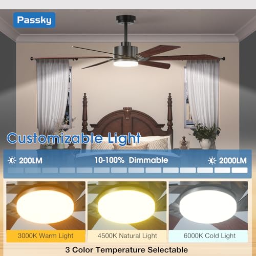 Image of Passky 60 Inch Black Contemporary Ceiling Fans with Lights, Remote Control | 3CCT dimmable light, quiet DC motor, reversible airflow; black contemporary style for bedroom and living room