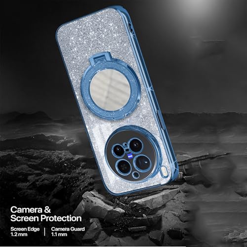 Image of Gradient Glitter Magnetic Ring Stand Case for vivo X300 Pro 5G- Shockproof, Stylish & Durable Soft TPU Slim Protective Cover with Removable Glitter Paper (Blue)
