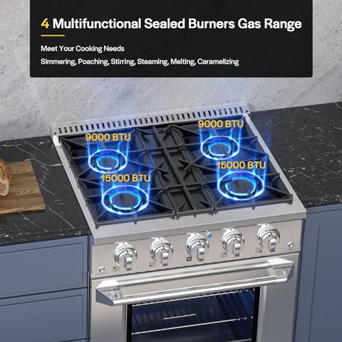 Image of Empava Freestanding Slide-In Gas Range,4.2 cu. ft. Pro-Style Single Oven with 4 Sealed Ultra High-Low Burners-Heavy Duty Continuous Grates in Stainless Steel,30 Inch