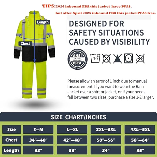 SRsafety High Visibility Rain Gear, Class 3 High Visibility Work Rain Gear for Men, Construction Rain Suits