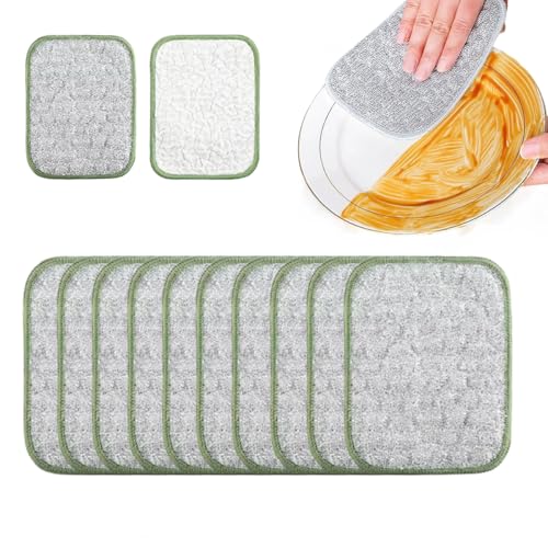 2025 - Trapos multiusos para lavar platos en húmedo y seco, paño grueso de doble capa que no raya, paño de limpieza de alambre reutilizable para cocina, fregaderos, ollas, sartenes (10 unidades)